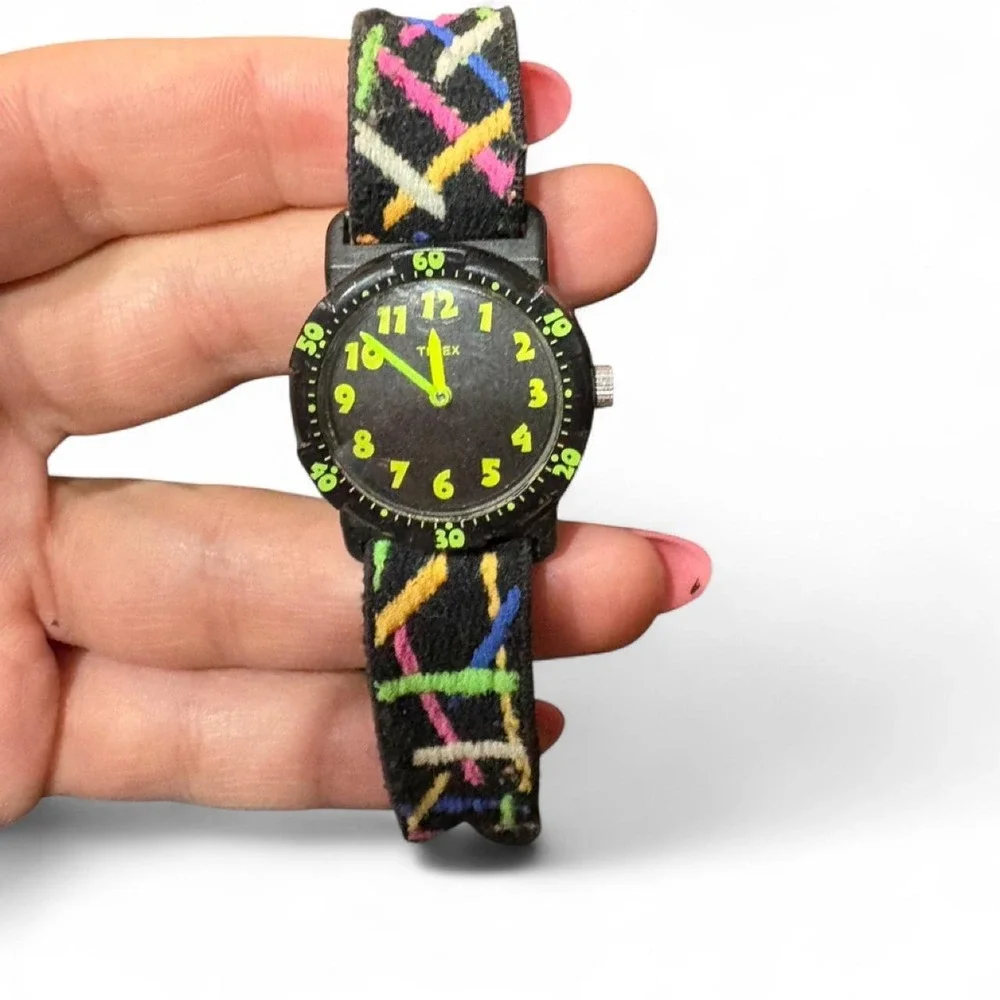 Rare vintage Timex multi-coloured watch with a unique patterned strap